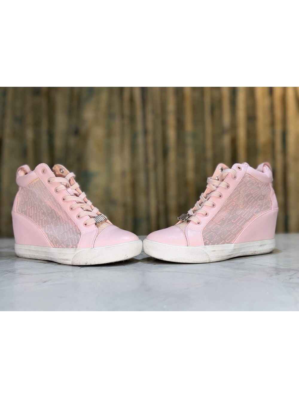 Juicy Couture Pink Wedge High Top Sneakers Women’s Size 8.5 Logo Shoes Y2K